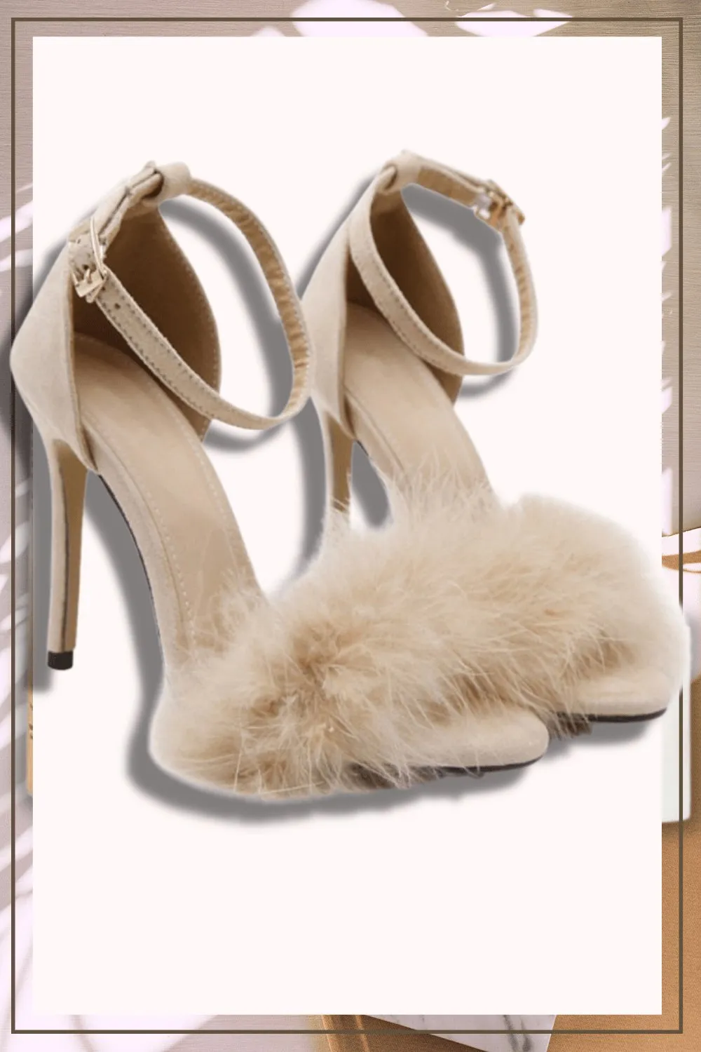 Black Stiletto High Heel Sandals With Fluffy Fur