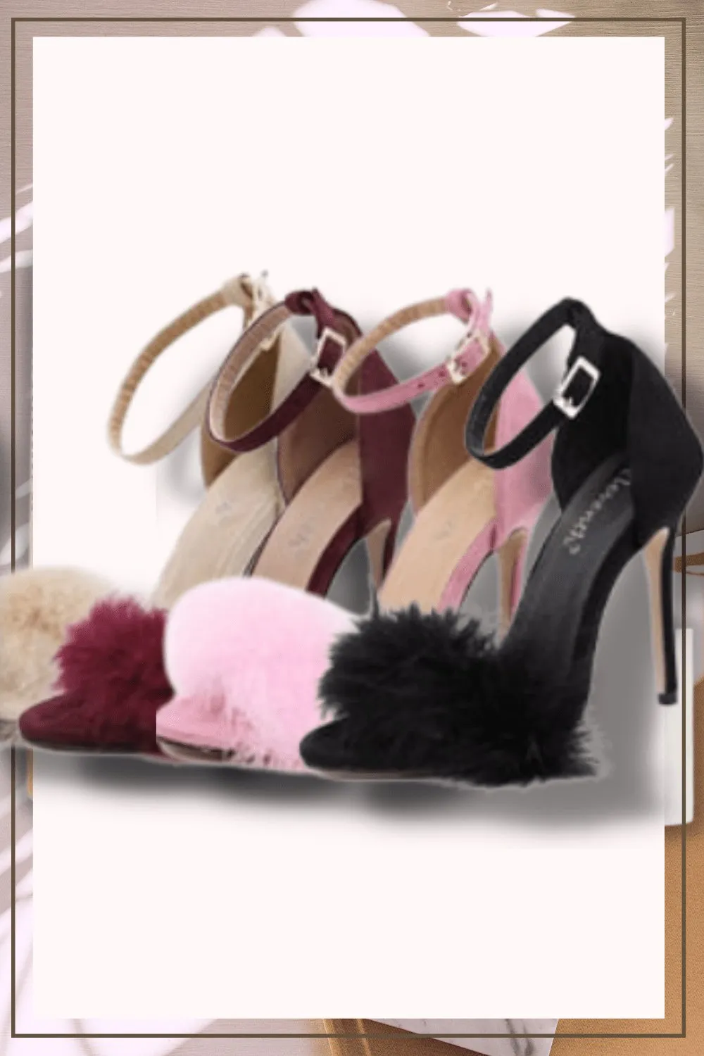Black Stiletto High Heel Sandals With Fluffy Fur