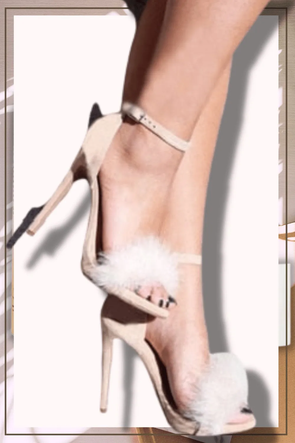 Black Stiletto High Heel Sandals With Fluffy Fur