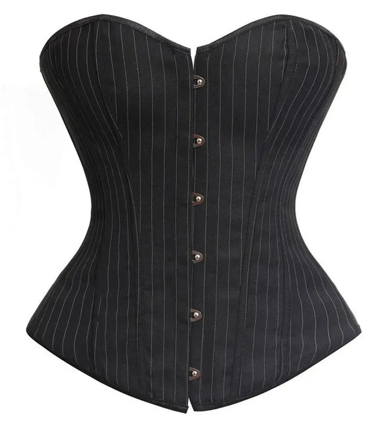Black Striped Over Bust Zip Corset
