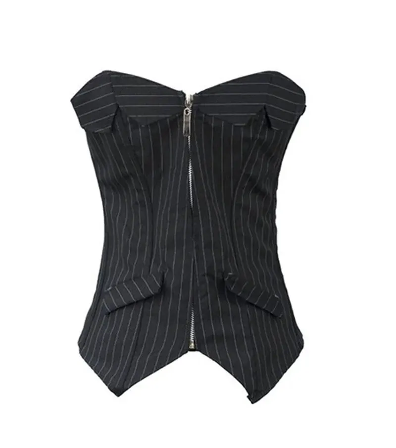 Black Striped Over Bust Zip Corset