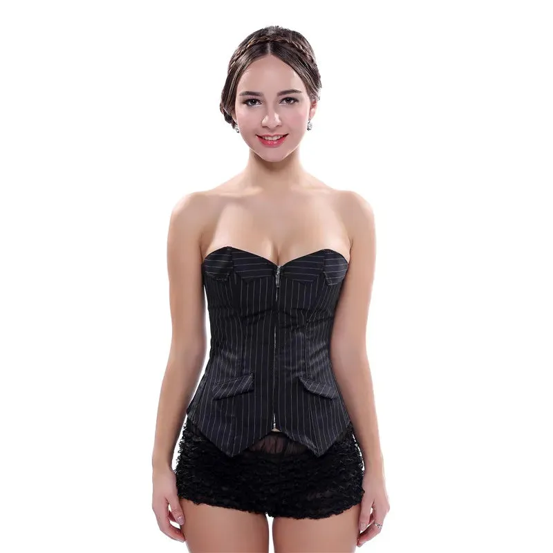 Black Striped Over Bust Zip Corset