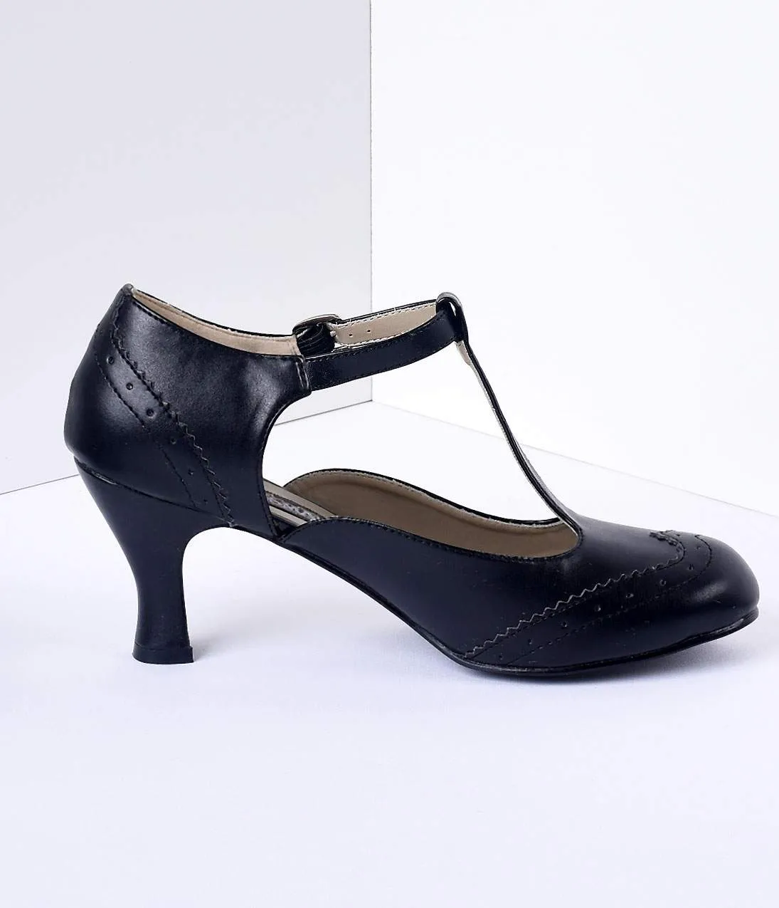 Black T-Strap Mary Jane Kitten Heels