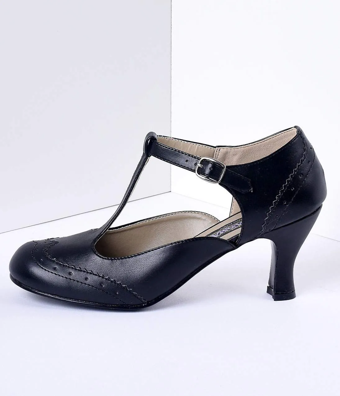 Black T-Strap Mary Jane Kitten Heels