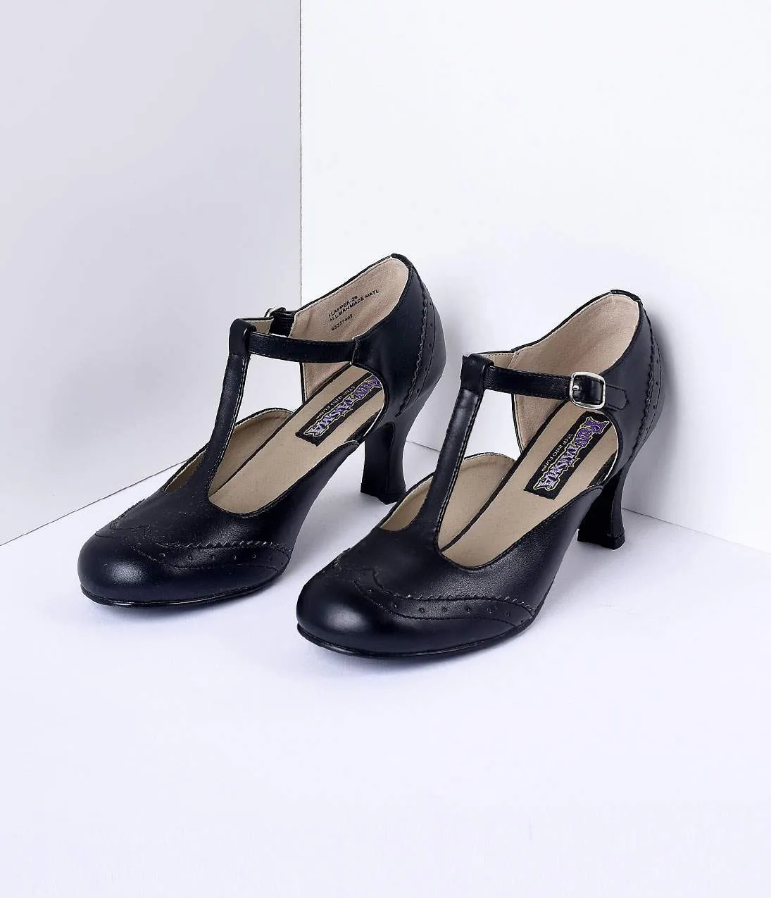 Black T-Strap Mary Jane Kitten Heels
