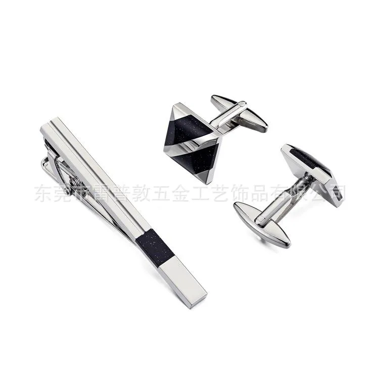 BLACK/SILVER CUFFLINKS & TIE PIN