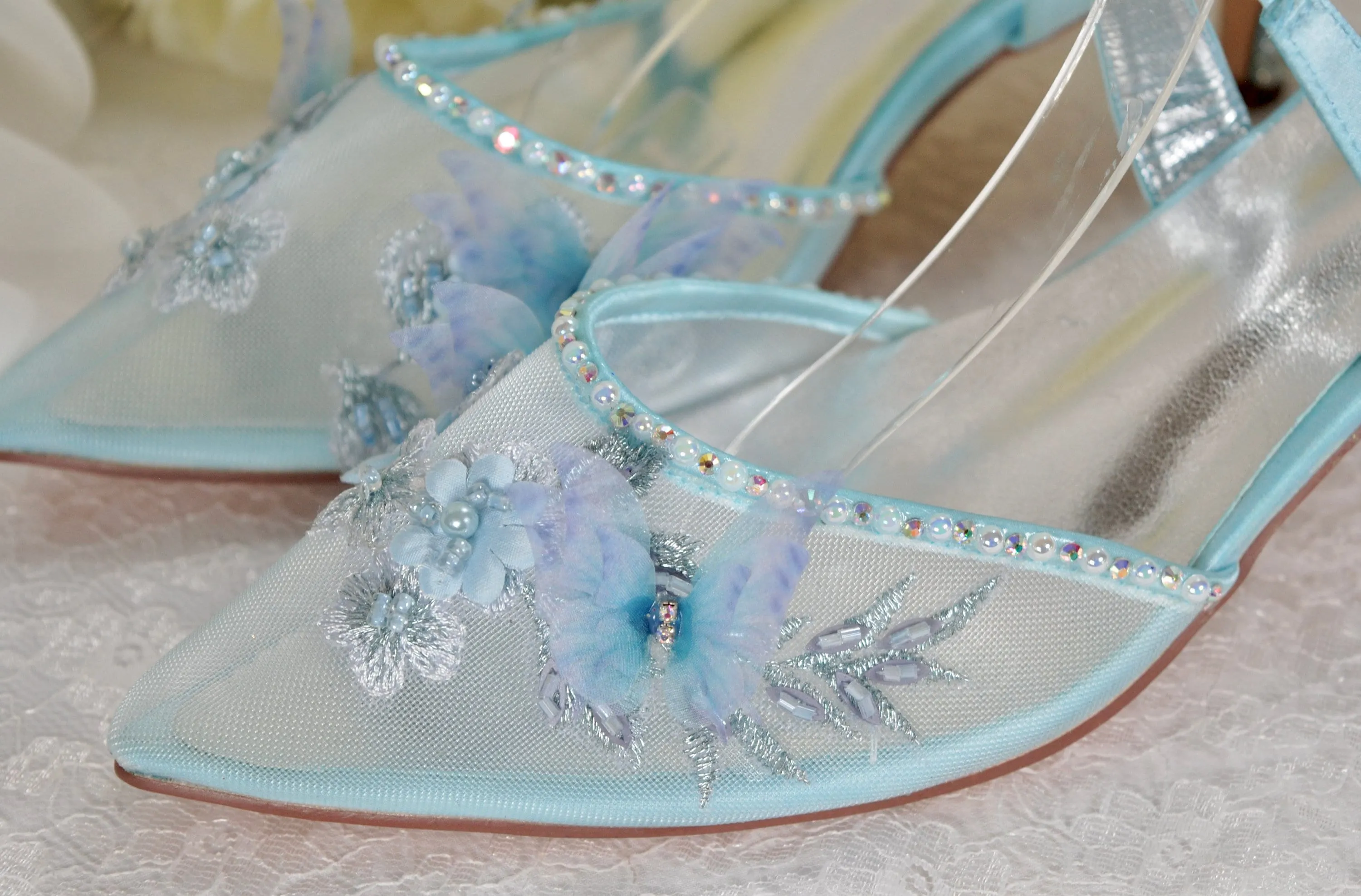 Blue Butterfly Bridal Shoes Size UK7/US9.5