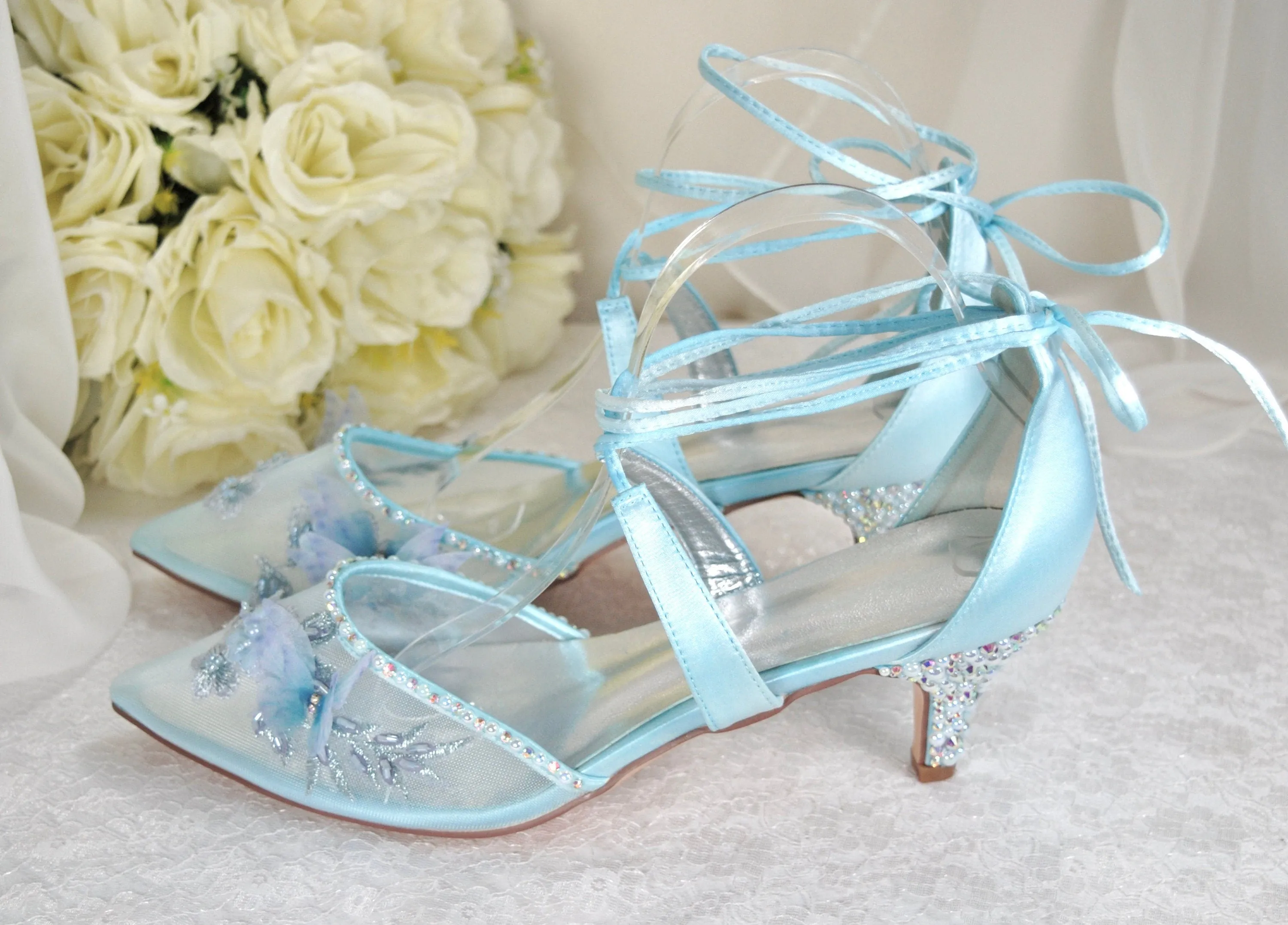 Blue Butterfly Bridal Shoes Size UK7/US9.5