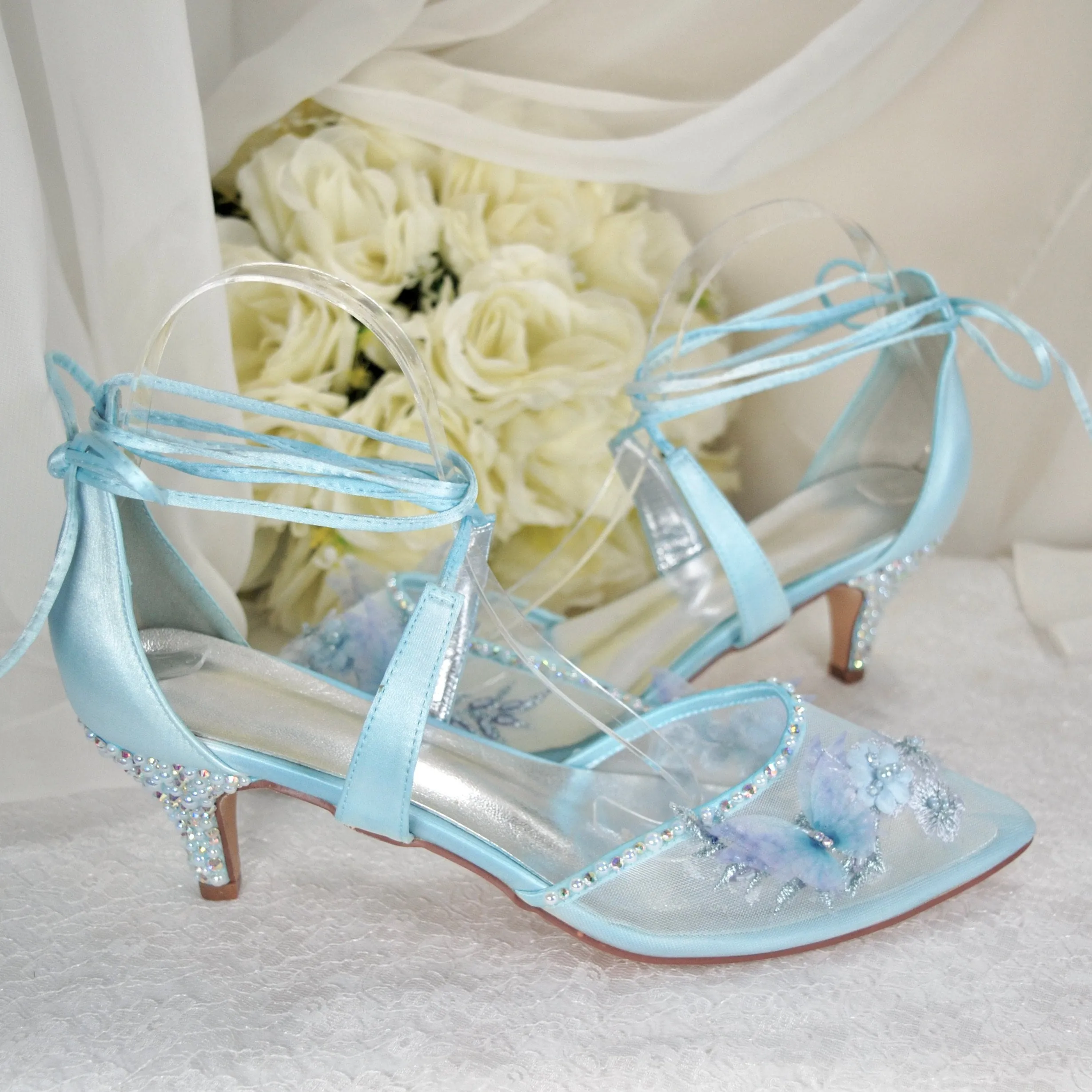 Blue Butterfly Bridal Shoes Size UK7/US9.5