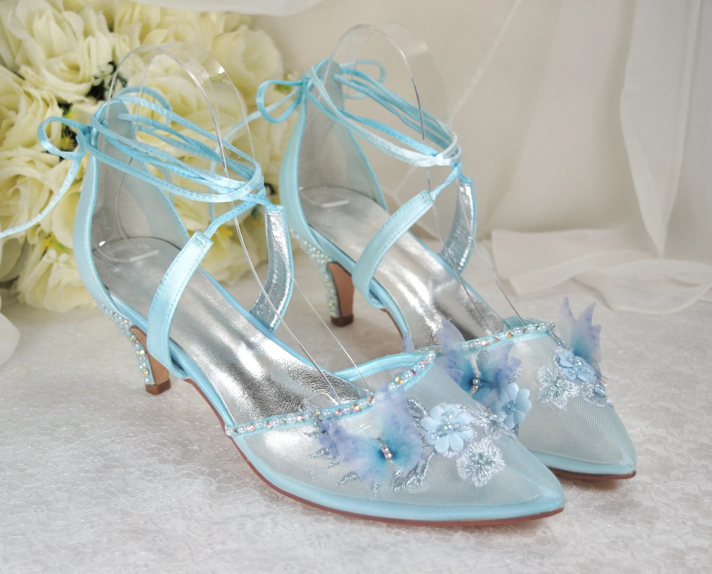 Blue Butterfly Bridal Shoes Size UK7/US9.5