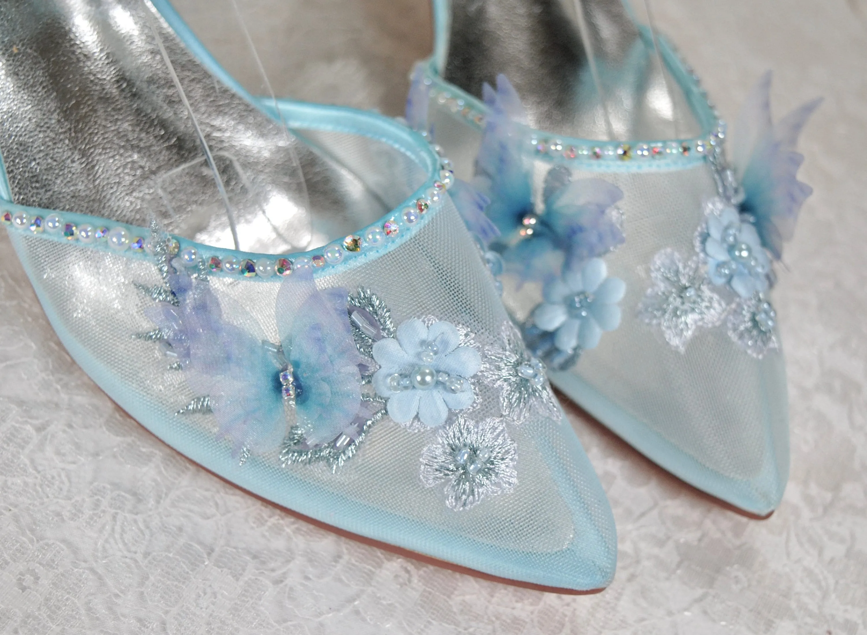 Blue Butterfly Bridal Shoes Size UK7/US9.5
