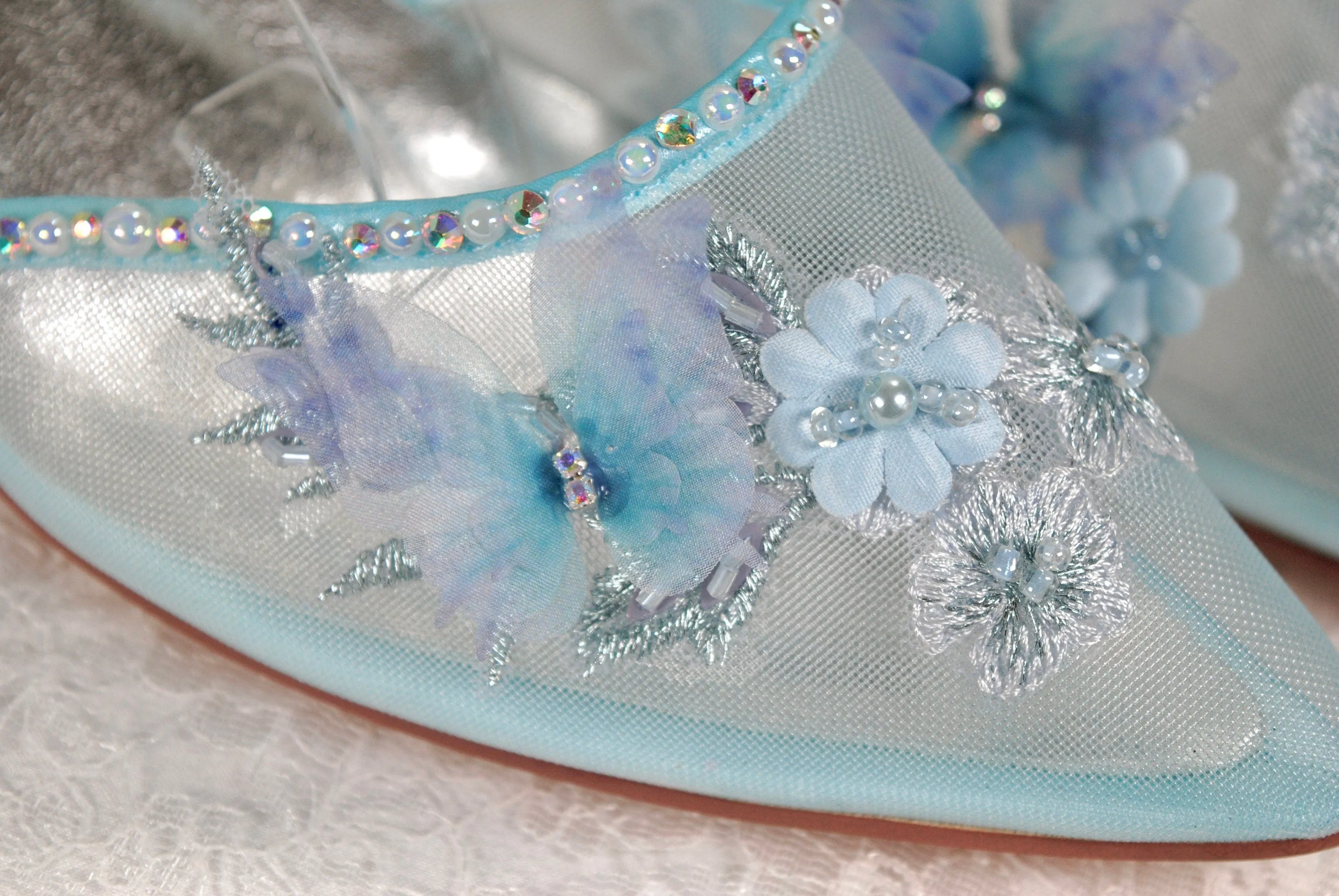 Blue Butterfly Bridal Shoes Size UK7/US9.5