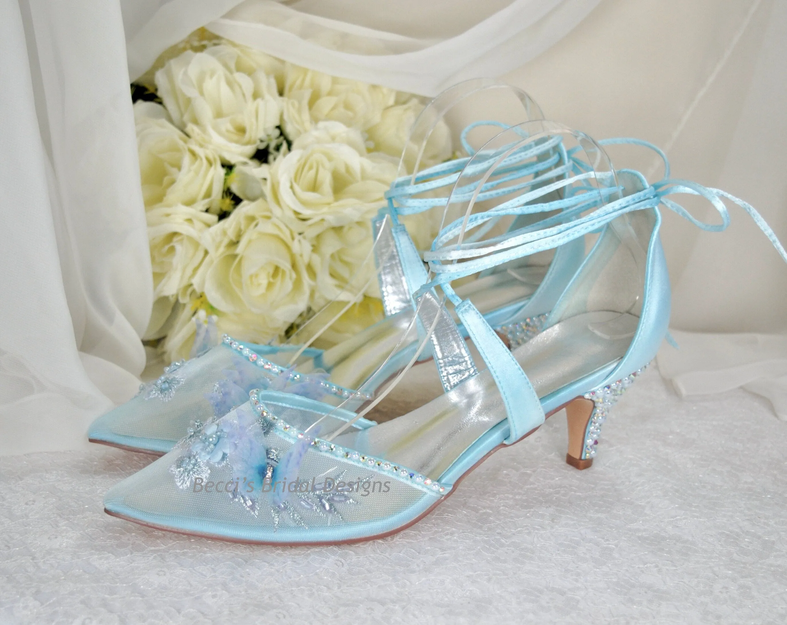 Blue Butterfly Bridal Shoes Size UK7/US9.5