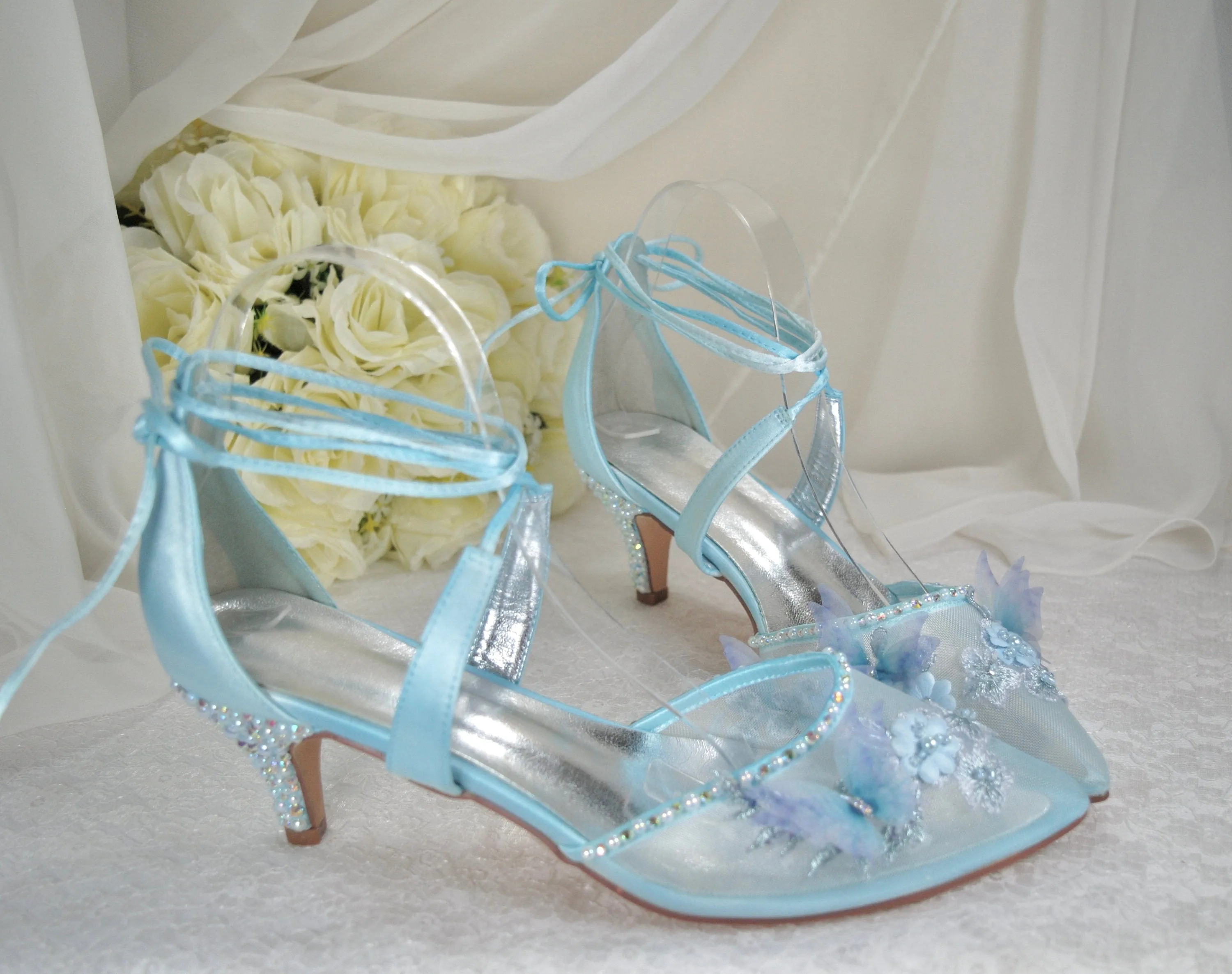 Blue Butterfly Bridal Shoes Size UK7/US9.5