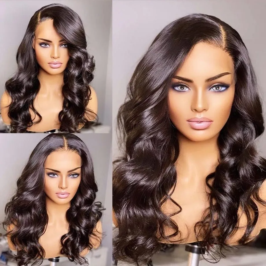 Body Wavy Lace Front Wig Soft Hair T Part Synthetic Headband Wig Black