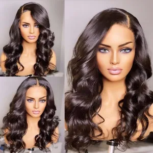Body Wavy Lace Front Wig Soft Hair T Part Synthetic Headband Wig Black