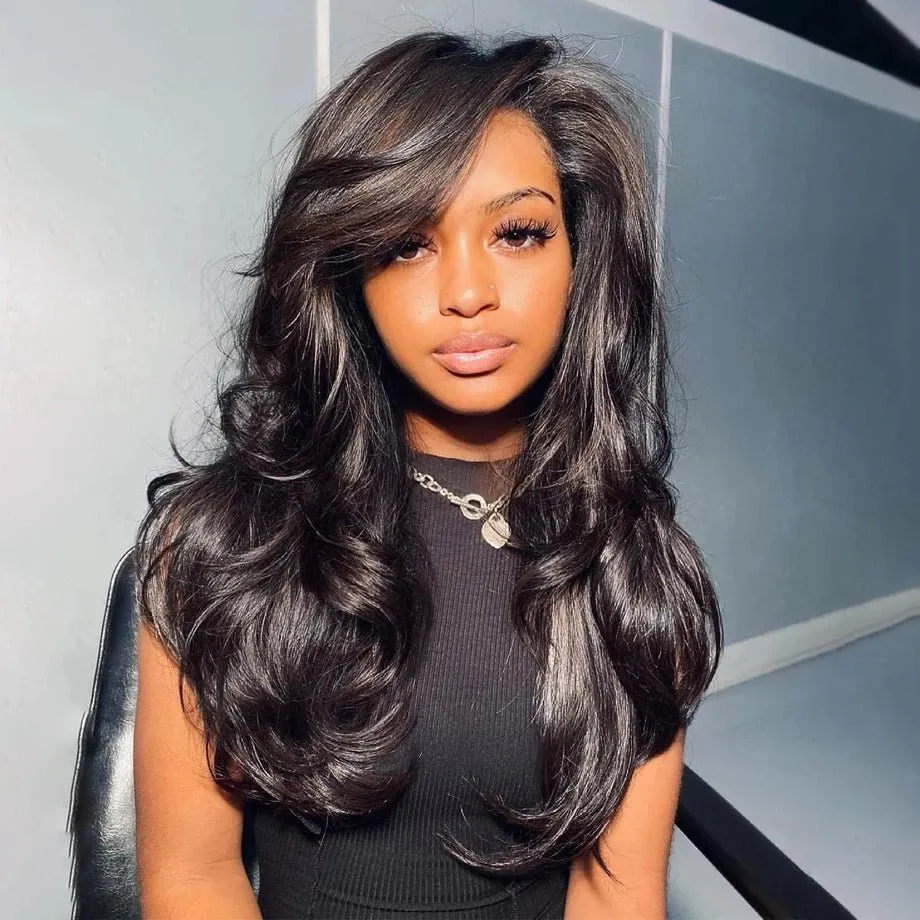 Body Wavy Lace Front Wig Soft Hair T Part Synthetic Headband Wig Black