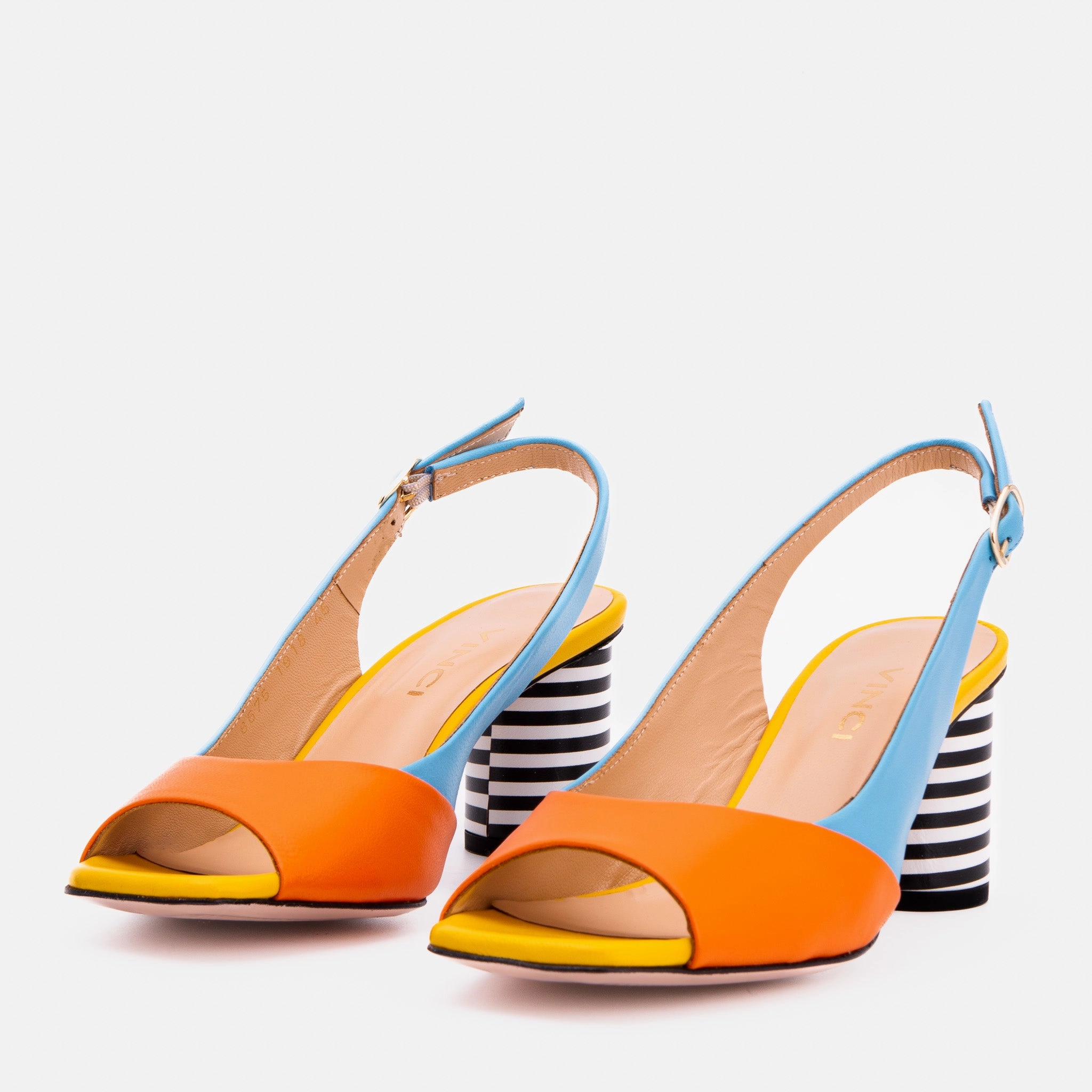 Rugged Traction Urban Stroll The Spectrum Blue / Orange Block Heel Leather Women Sandal