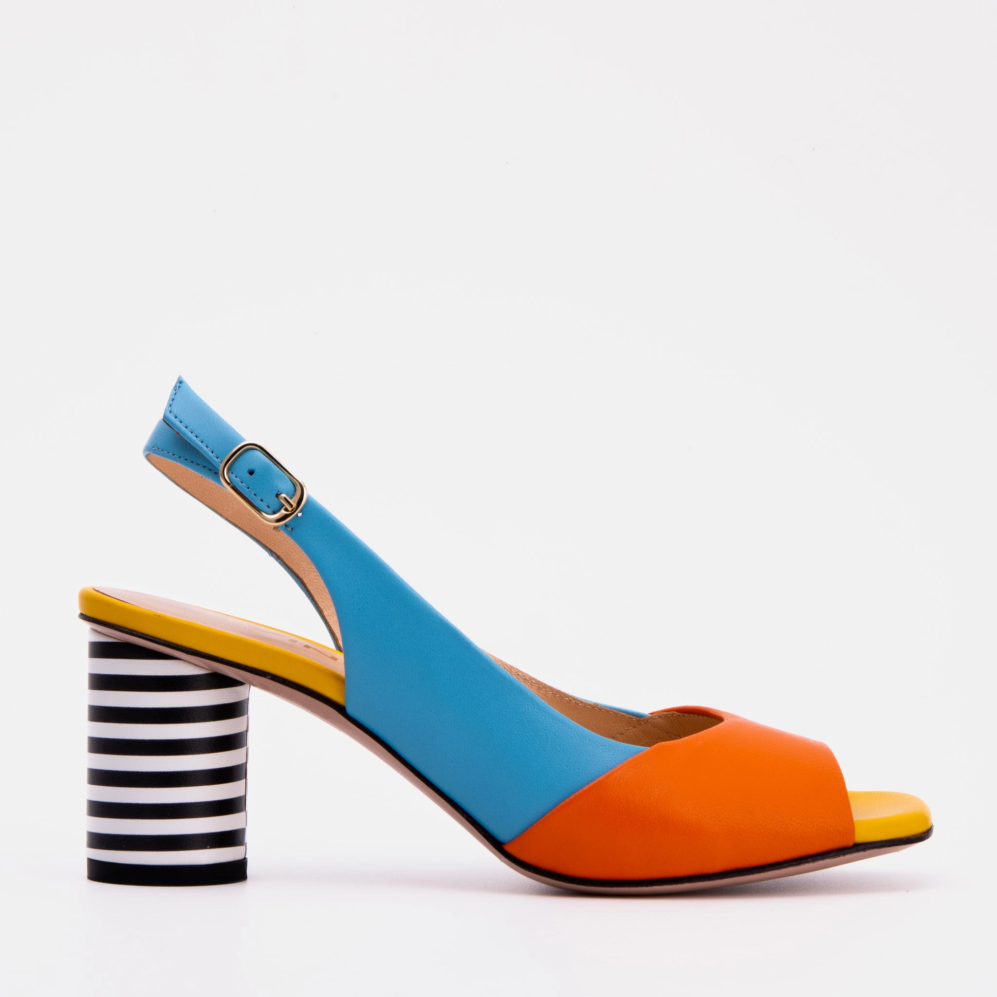 The Spectrum Blue / Orange Block Heel Leather Women Sandal Active Outdoor Shoes