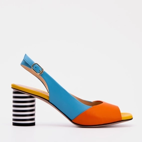 The Spectrum Blue / Orange Block Heel Leather Women Sandal Active Outdoor Shoes