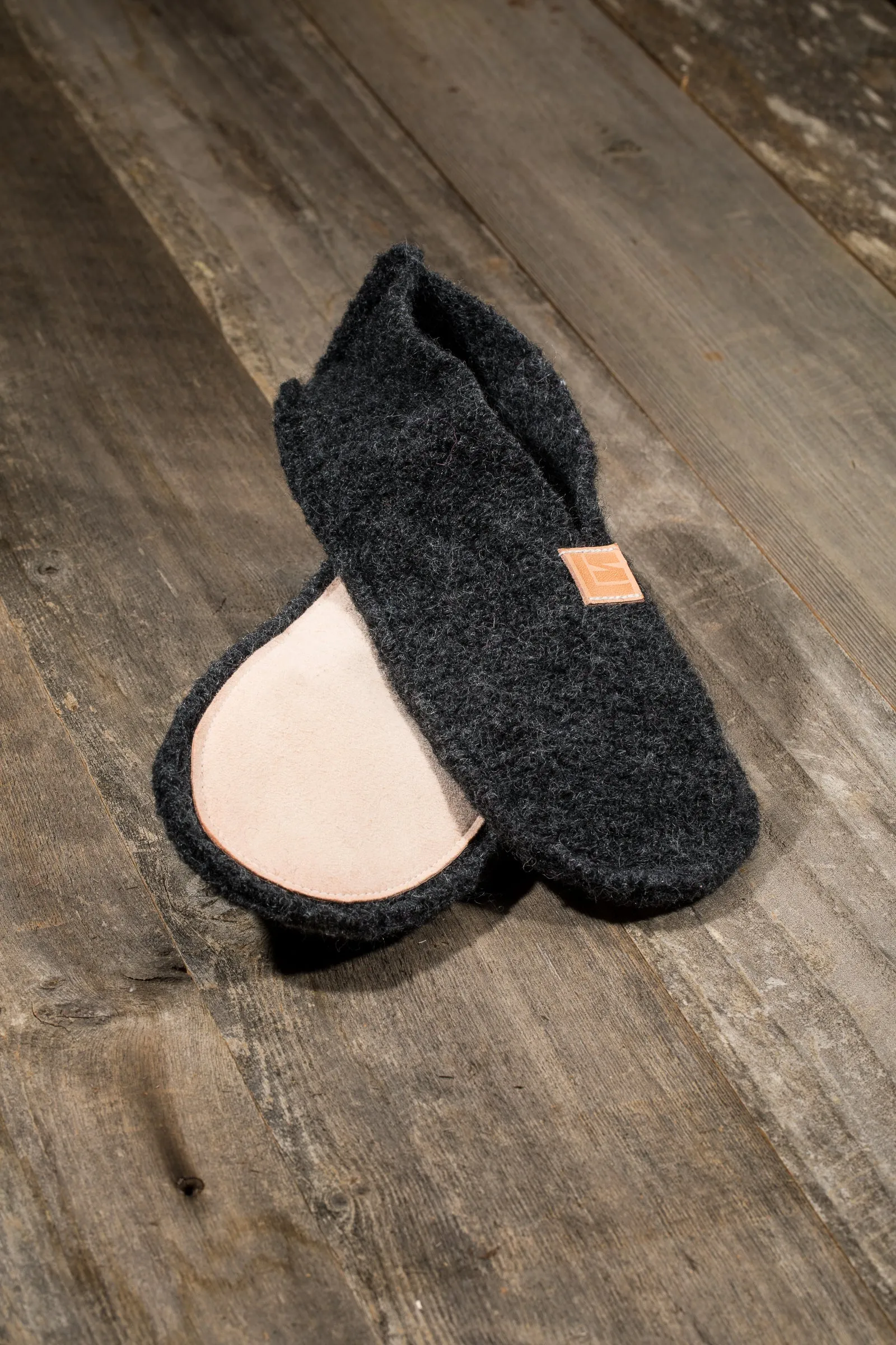 Boiled Wool Slippers, Charcoal