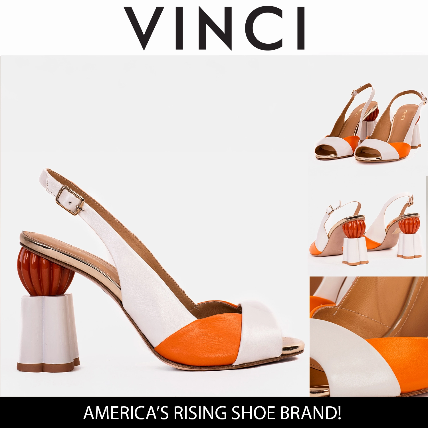 The Rize White Leather Pumpkin Heel Women Sandal Chic Straps Comfy lining