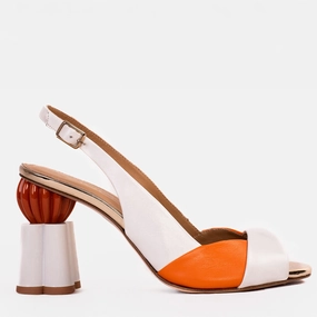The Rize White Leather Pumpkin Heel Women Sandal Snake Skin