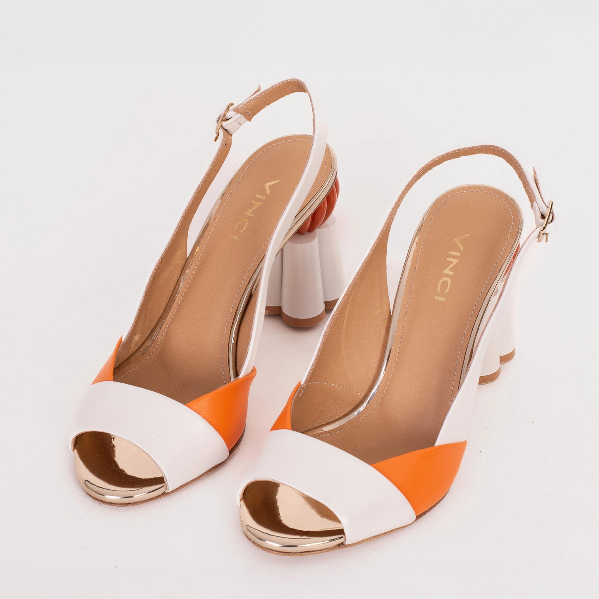 Hydrophobic Lining Comfortable And Versatile The Rize White Leather Pumpkin Heel Women Sandal
