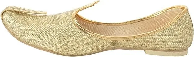 BombayFlow Men's Roy Gold Glitter Punjabi Jutti Indian Handmade Gold Shoes Loafers, Khussa Shoes Juti India Wedding Kurta Sherwani Khussa Mojari Men's