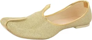 BombayFlow Men's Roy Gold Glitter Punjabi Jutti Indian Handmade Gold Shoes Loafers, Khussa Shoes Juti India Wedding Kurta Sherwani Khussa Mojari Men's