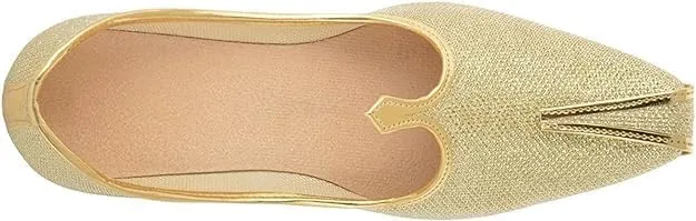 BombayFlow Men's Roy Gold Glitter Punjabi Jutti Indian Handmade Gold Shoes Loafers, Khussa Shoes Juti India Wedding Kurta Sherwani Khussa Mojari Men's