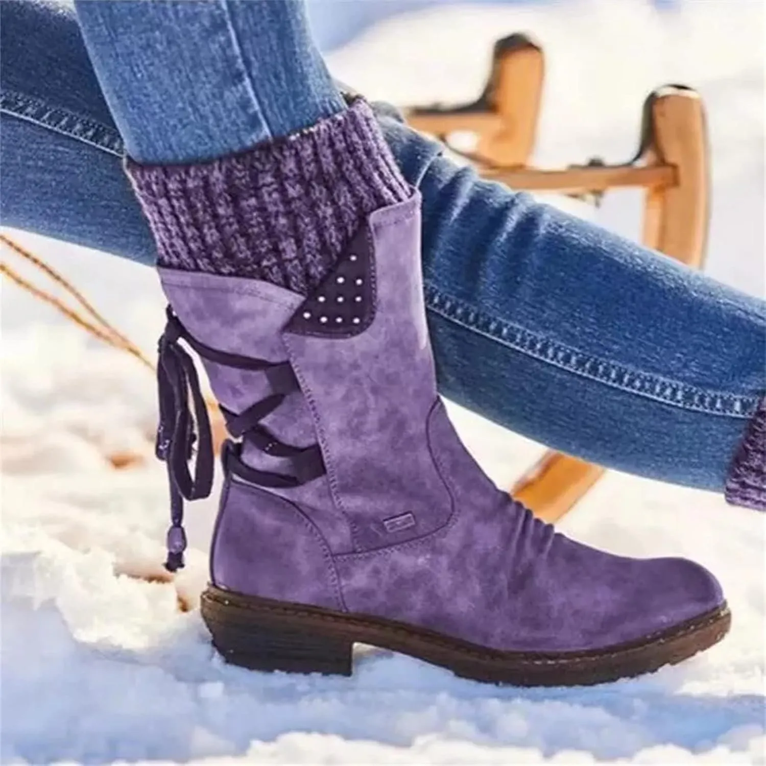 Boots For Women Ankle Booties Sexy Low Heels Mid Calf Combat Riding Winter Boots Side Heel Motorcycle Military Biker Boots