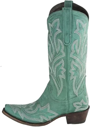 Boots For Women Fashion Dressy Low Heel Western Cowboy Cowgirl Boots Knee High Embroidered Pointed Toe Classic Boot Pull-On