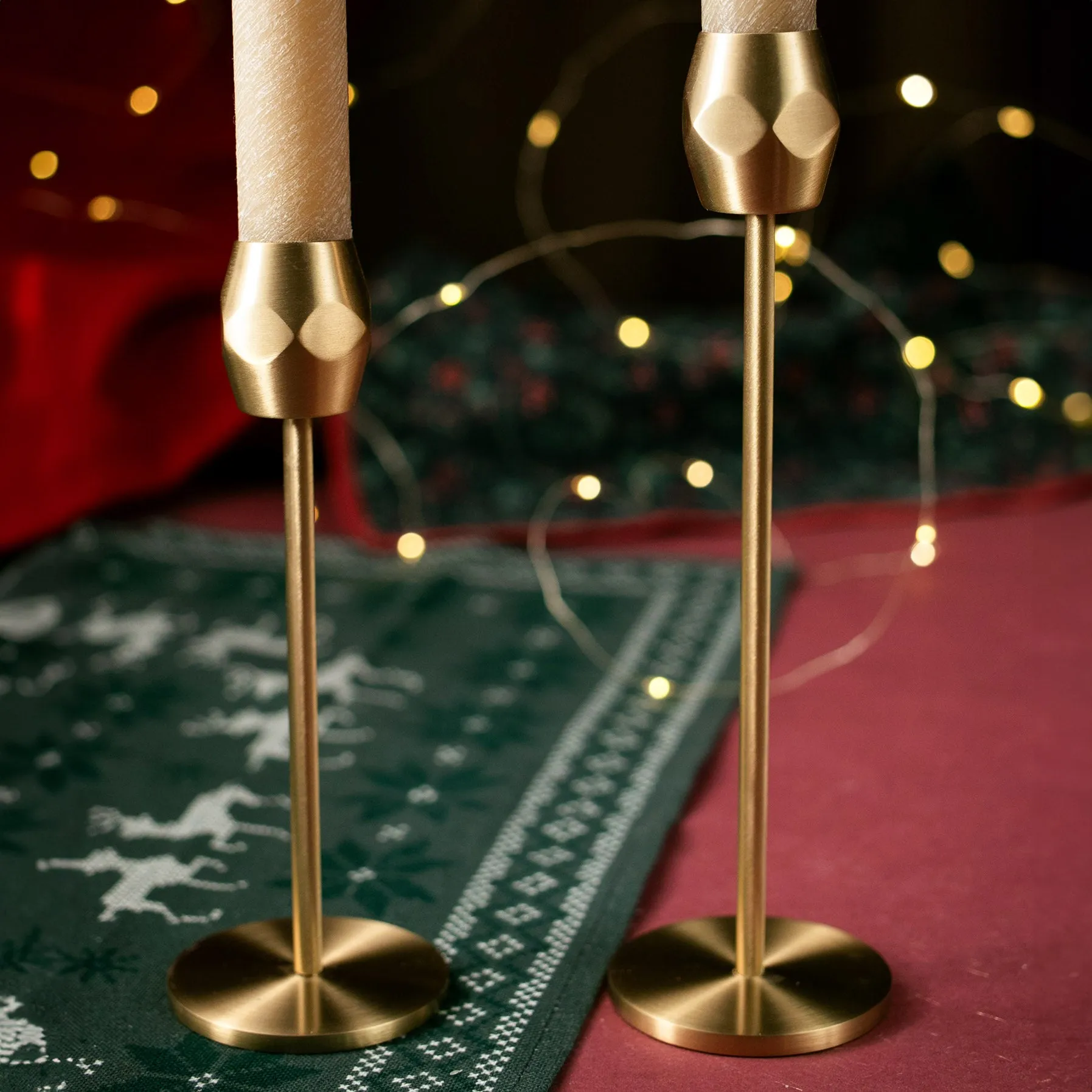 Brass Hexagon Candlestick - Set of 2
