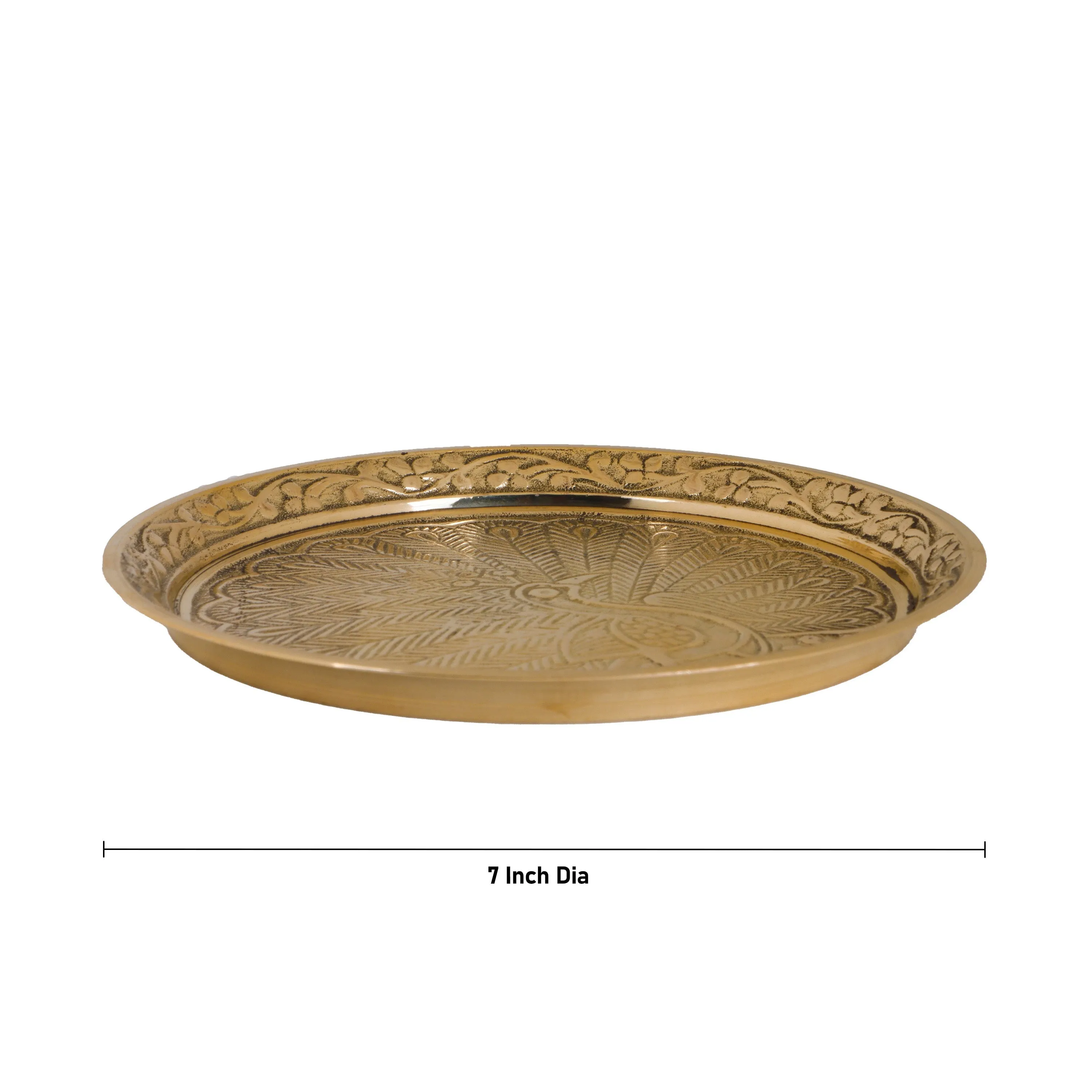 Brass Pin Tray - 7 Inches | Thali Plate/ Peacock Design Plate for Pooja/ 410 Gms Approx