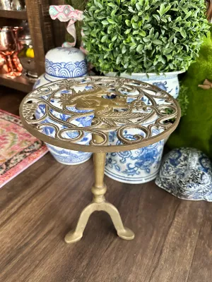 Brass Plant Stand Squirrel Motif, Round Top, Pedestal Base