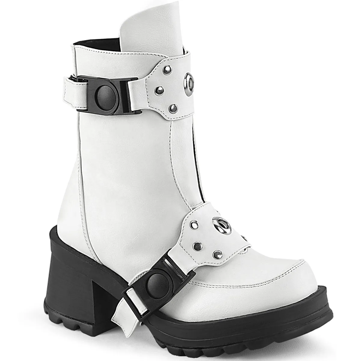 BRATTY-56 DemoniaCult White Vegan Leather Sexy Women's Ankle Boots (Alternative Footwear)