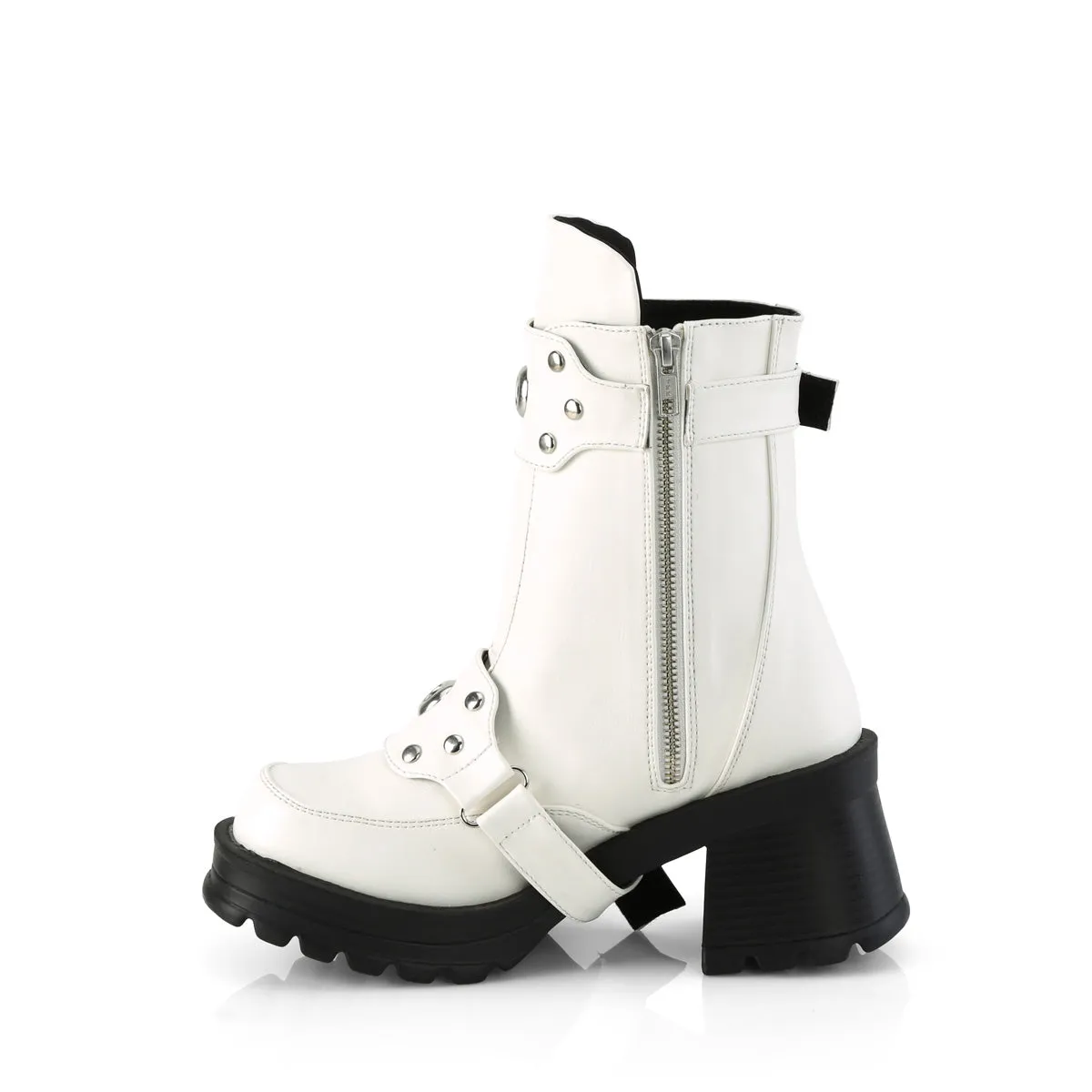 BRATTY-56 DemoniaCult White Vegan Leather Sexy Women's Ankle Boots (Alternative Footwear)