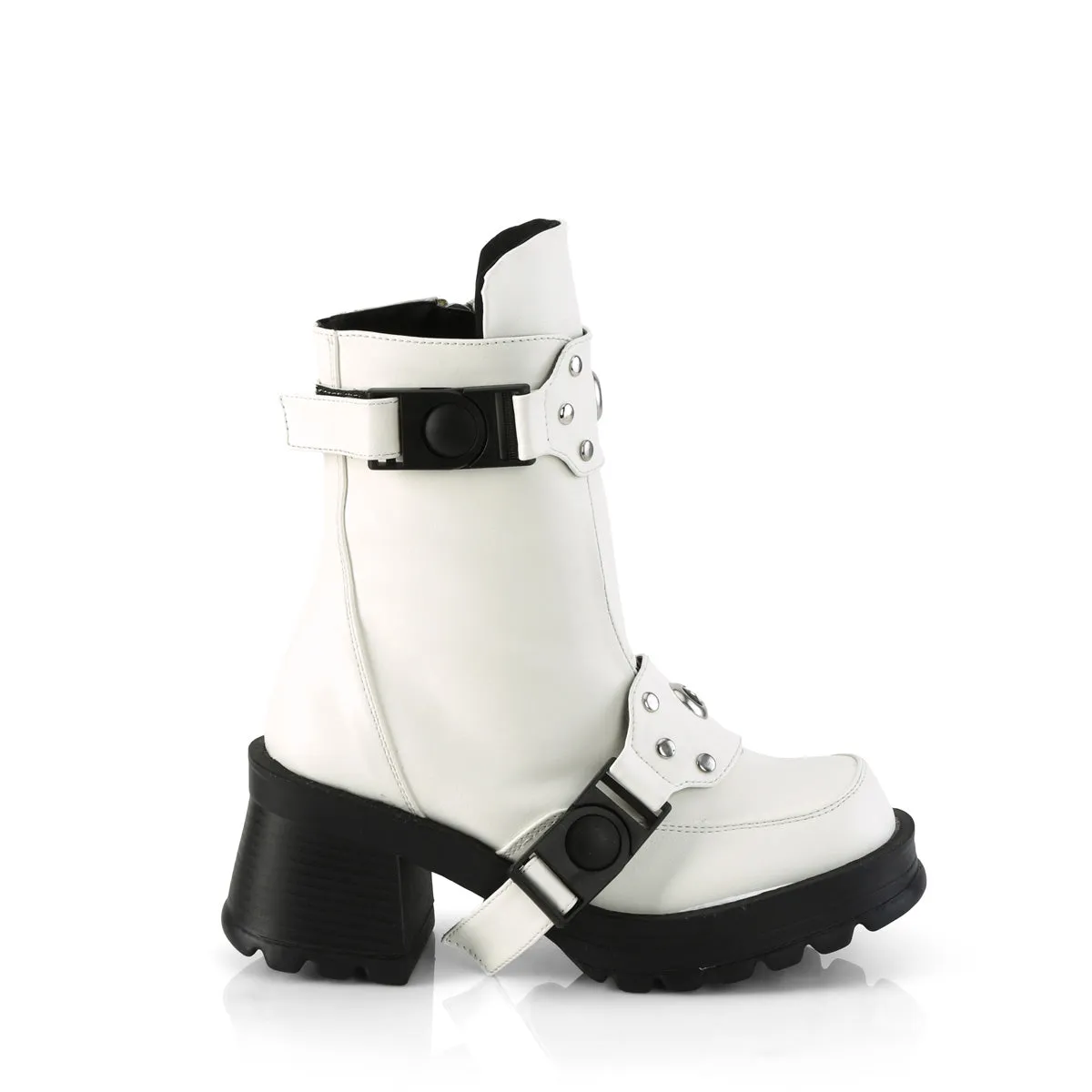 BRATTY-56 DemoniaCult White Vegan Leather Sexy Women's Ankle Boots (Alternative Footwear)