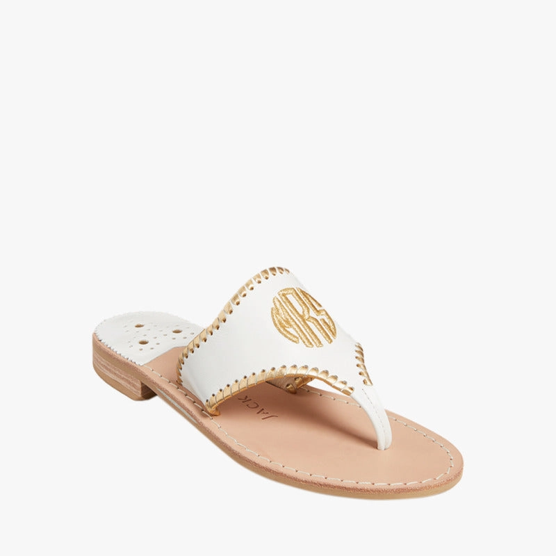 Outdoor Use Quick Travel Jacks Embroidered "MRS" Leather Flat Sandal