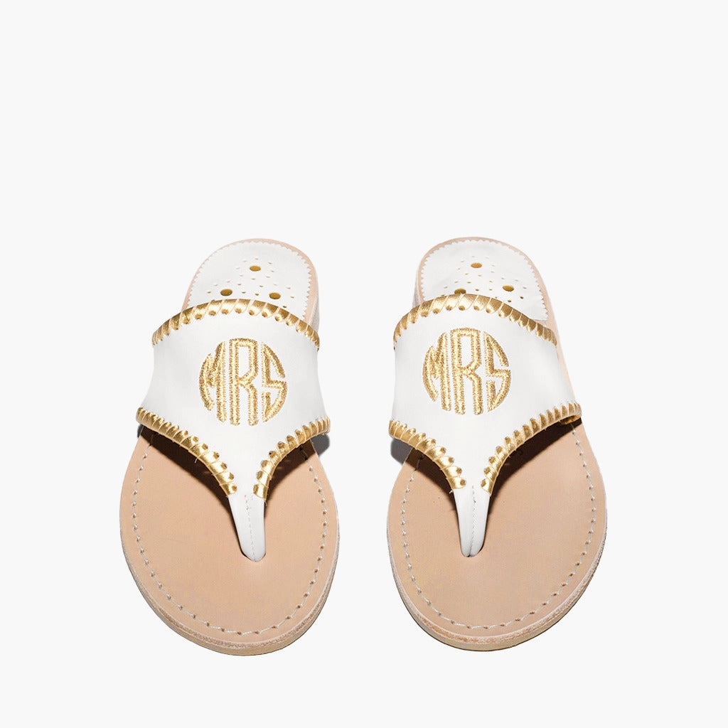 Machine made Playful Step Jacks Embroidered "MRS" Leather Flat Sandal