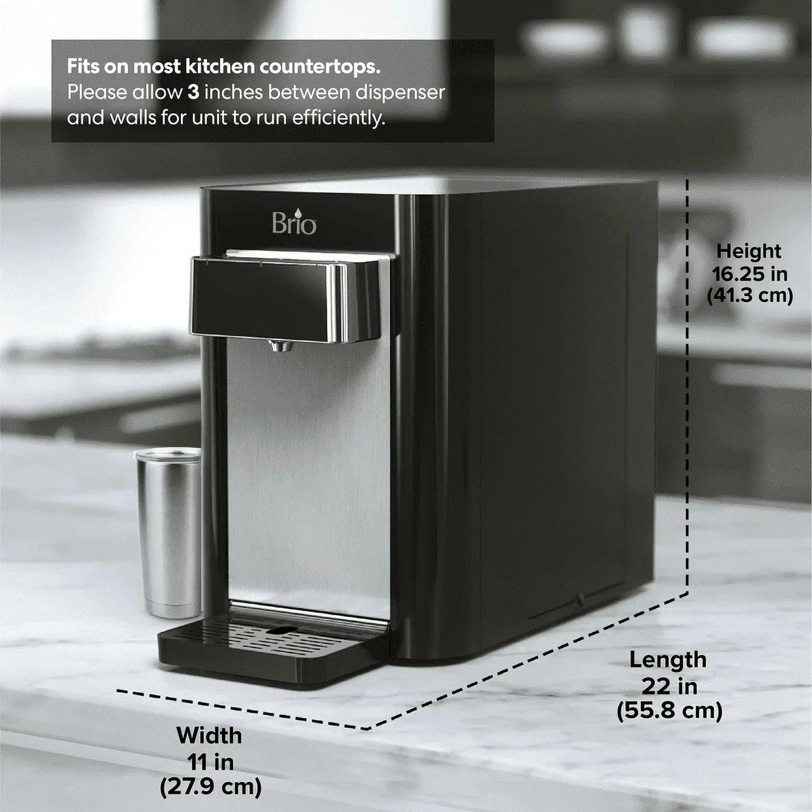 Brio 600 Series 2 Stage Countertop Hot, Room and Cold Water Digital Cooler Dispenser, Height 16.2"
