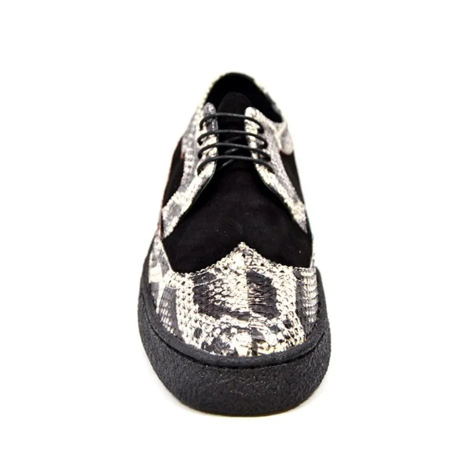 British Walkers Playboy Originals Wingtip Oxford Men's Black Suede & Python Leather Low Cut