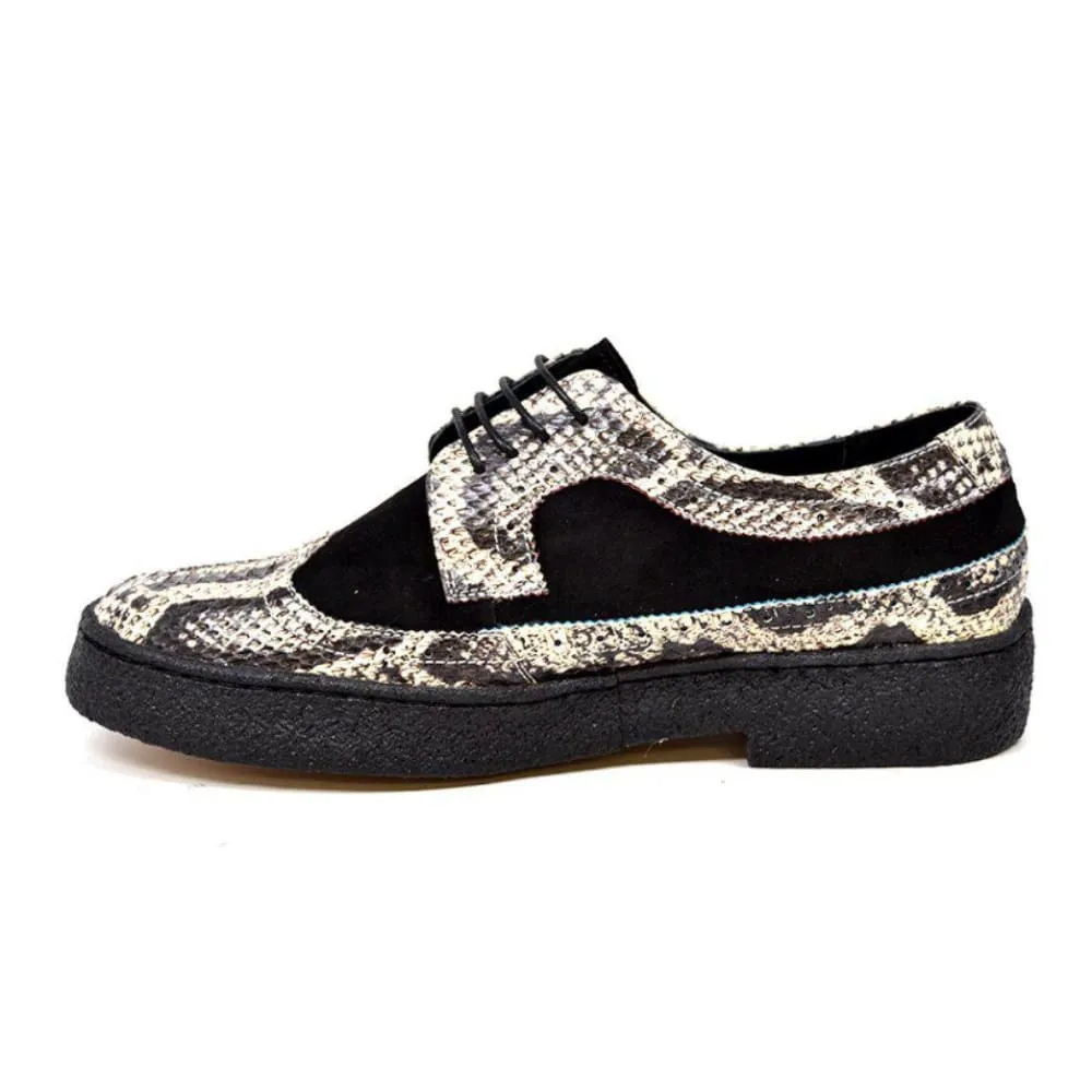 British Walkers Playboy Originals Wingtip Oxford Men's Black Suede & Python Leather Low Cut