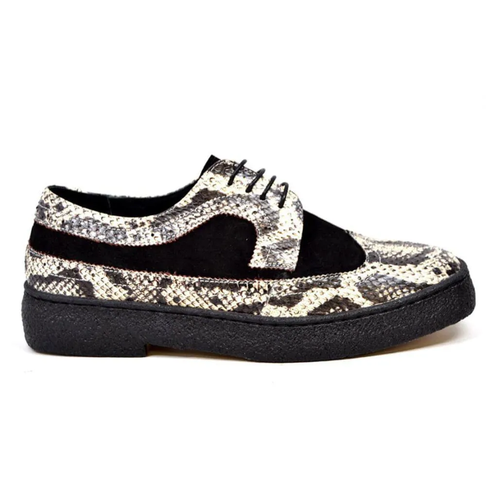 British Walkers Playboy Originals Wingtip Oxford Men's Black Suede & Python Leather Low Cut