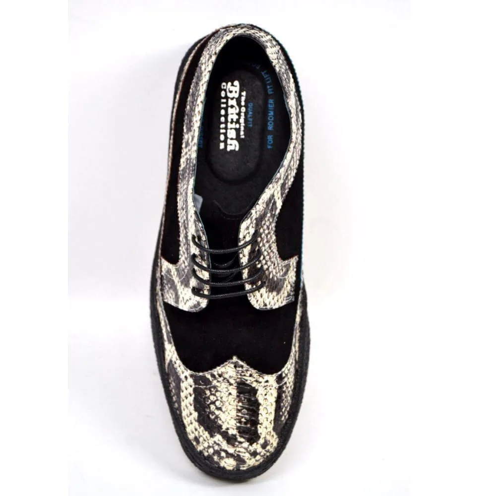 British Walkers Playboy Originals Wingtip Oxford Men's Black Suede & Python Leather Low Cut