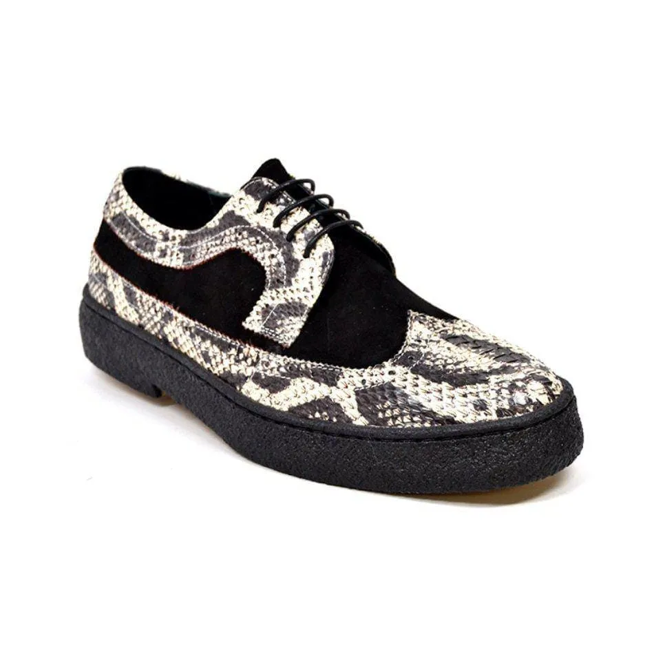 British Walkers Playboy Originals Wingtip Oxford Men's Black Suede & Python Leather Low Cut