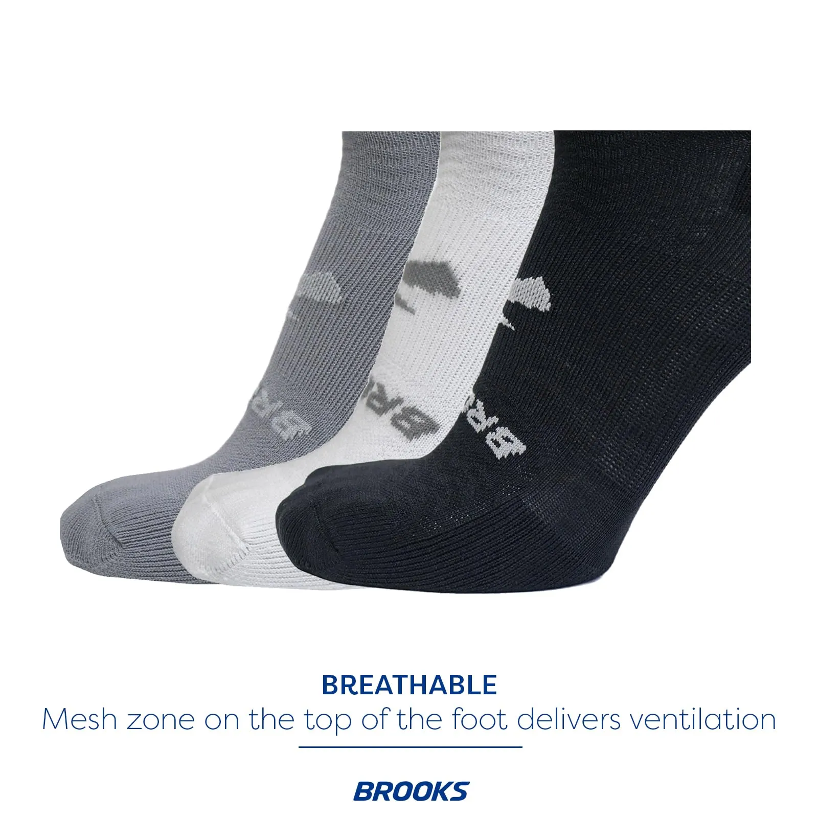 Brooks Run-In No Show Socks I Comfort Fit, Unisex, Performance Running Socks (6-Pack Set) - Asphalt/White/Black - L
