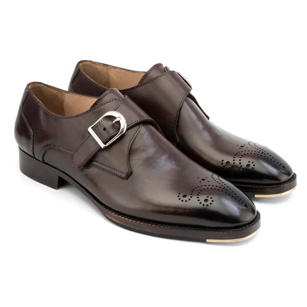 Brown Glossed Square Toe Single Monk Strap