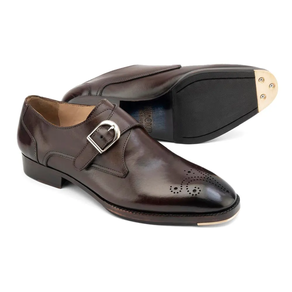 Brown Glossed Square Toe Single Monk Strap